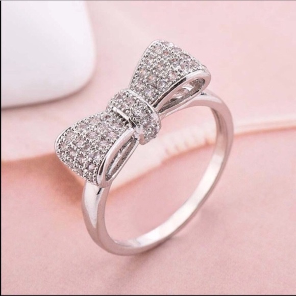 New Sterling silver bow ring sapphire detail SZ 8 - Picture 3 of 8